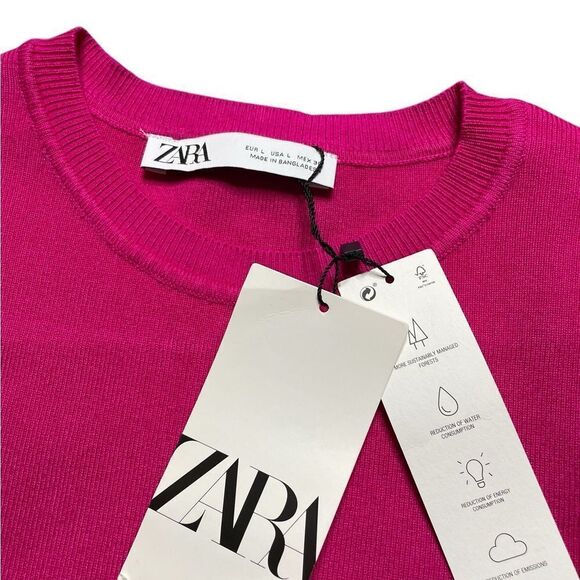 NWT ZARA Knit Cropped Top Pink Size Large - Picture 5 of 6